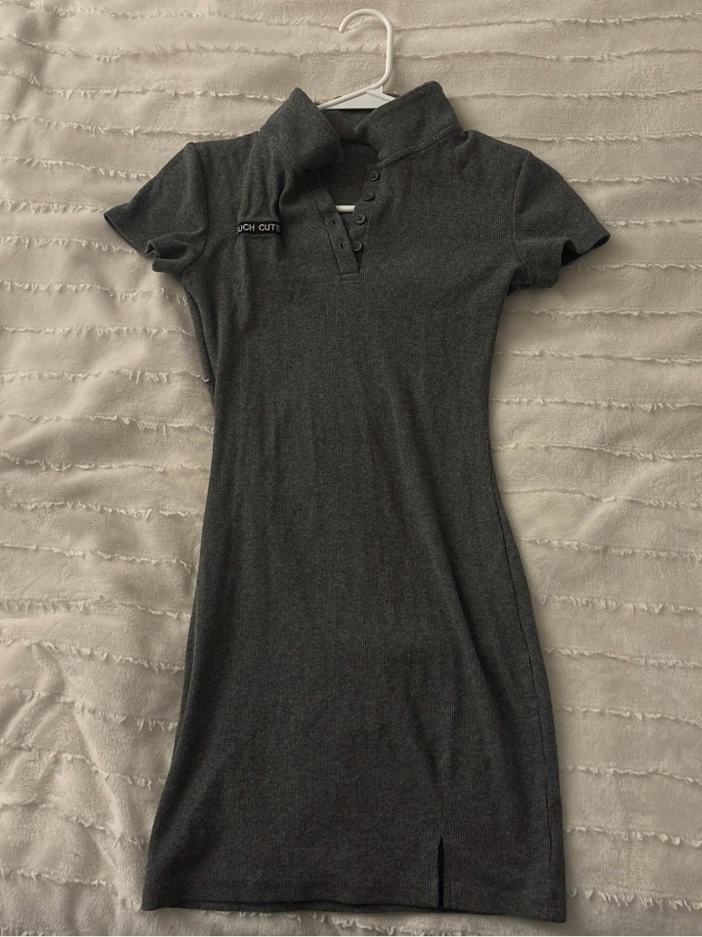 Dark Gray Polo-Style Short Sleeve Dress